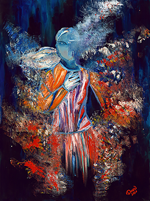 Blue Angel Running, an original oil painting by Daeu Angert