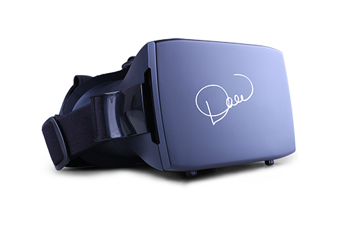 Blue virtual reality headset with daeuArt logo