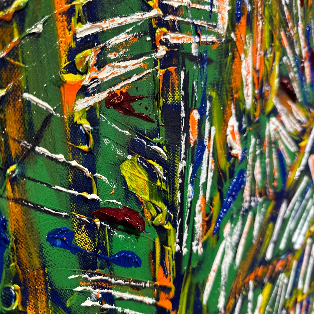 Daeu Angert. The Art-full Escape. Detail. Oil on canvas. 36" x 36". 2023