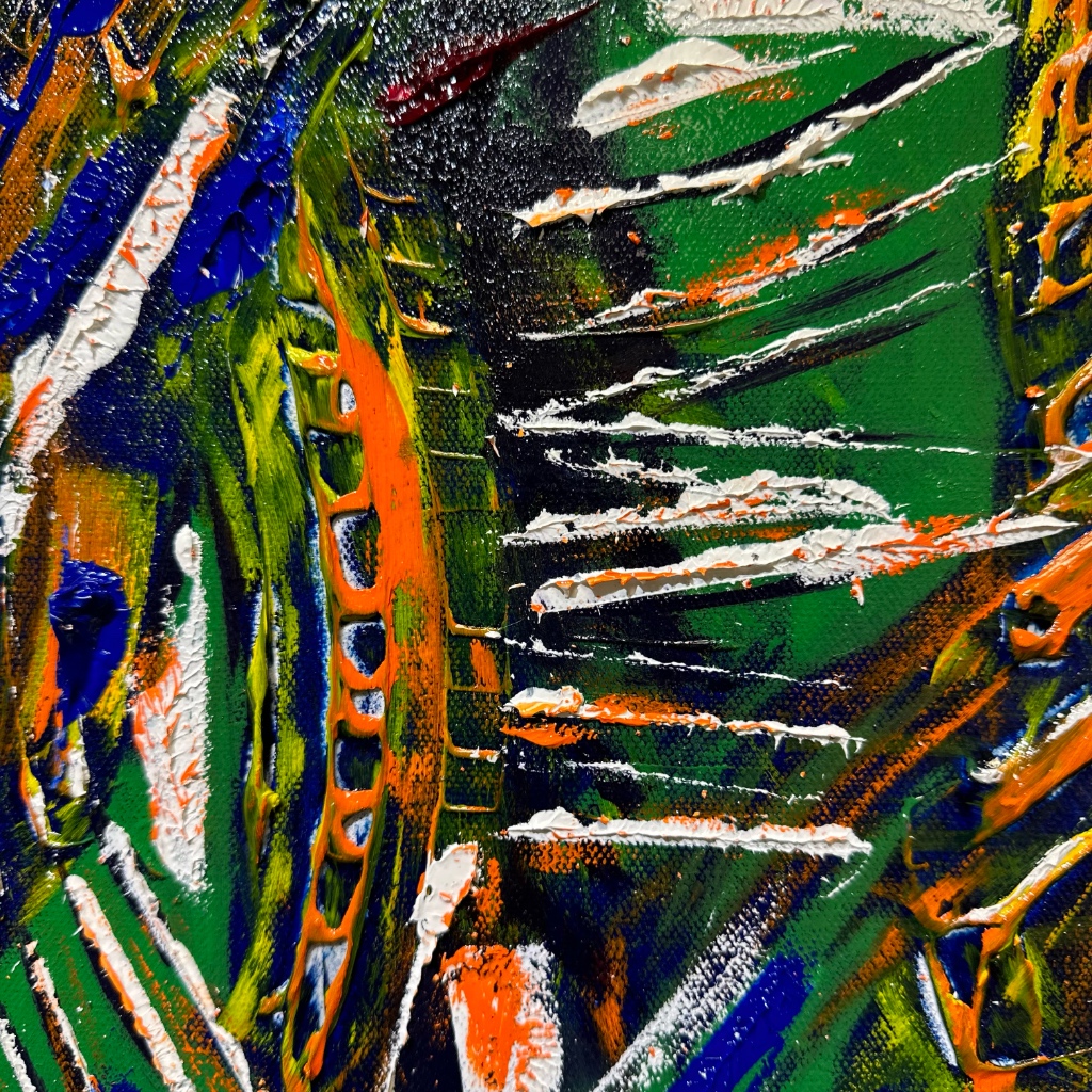 Daeu Angert. The Art-full Escape. Detail. Oil on canvas. 36" x 36". 2023
