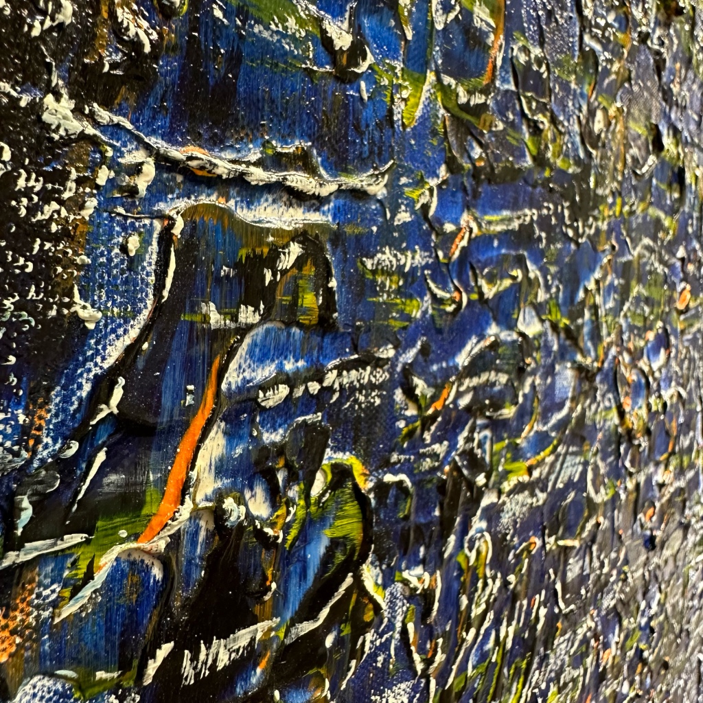 Daeu Angert. Following The Echoes (The Lost Artist). Detail. Oil on canvas. 36" x 36". 2023