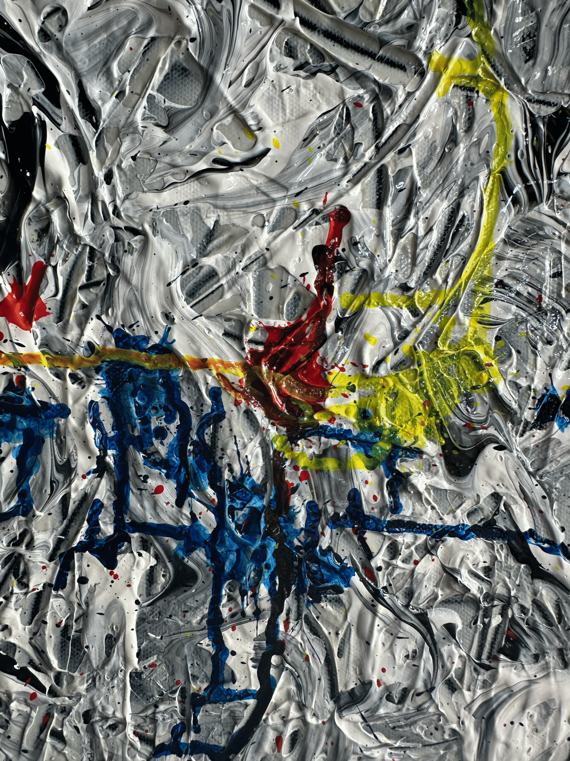 Daeu Angert. RBY. Mixed Media. Detail. 40"x30". 2024.